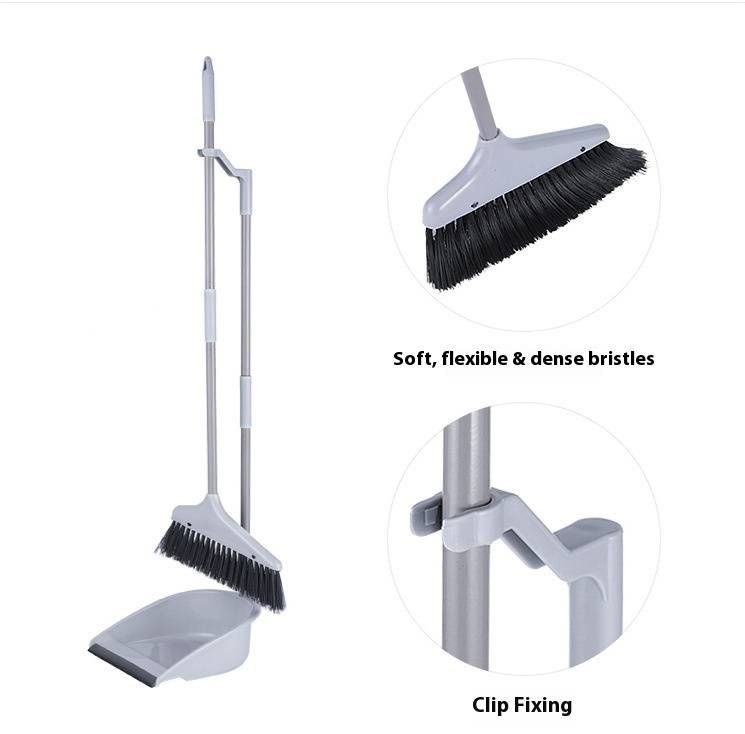 Broom And Dustpan Set – Soft-Bristle Sweeper With Lightweight Plastic Dustpan For Home, Office & Pet Hair Cleaning (Blue/Gray, 2-Piece)_voghion.com