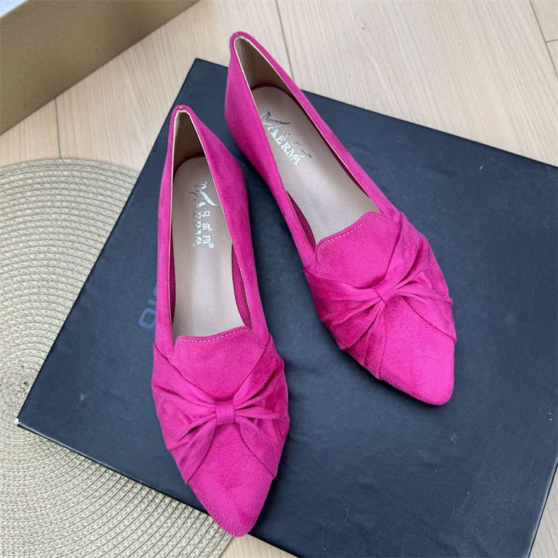 Damen-Ballerinas, schicke, einfarbige, wildlederähnliche Ballerinas für Mädchen: Spitz zulaufendes Design mit Knotendetail für vielseitigen Tragekomfort, Größe 33–44_voghion.com