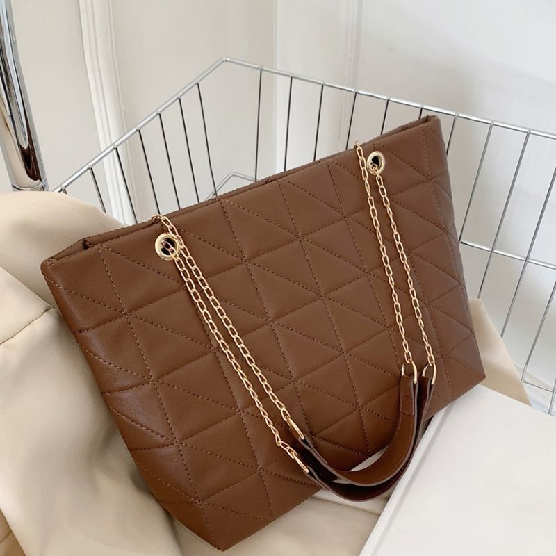 Elegante borsa tote con tracolla a catena trapuntata per donna - Elegante borsa casual a tracolla e a spalla in morbida pelle PU, spaziosa e leggera_voghion.com