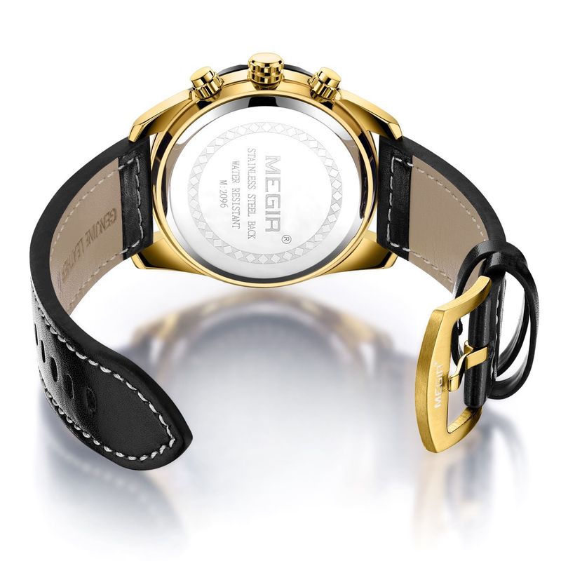 Men's Multifunction Chronograph Watch – 47mm Sporty Quartz Watch With Date, Luminous Hands & Genuine Leather Strap (Gold/Black/White Options)_voghion.com