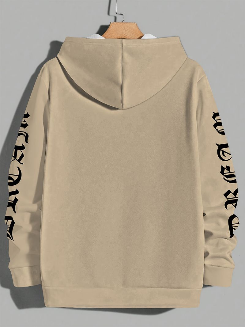 Fashionable And Casual Men's Printed Hoodie With No Pocket Design For Outdoor Autumn And Winter Clothing_voghion.com