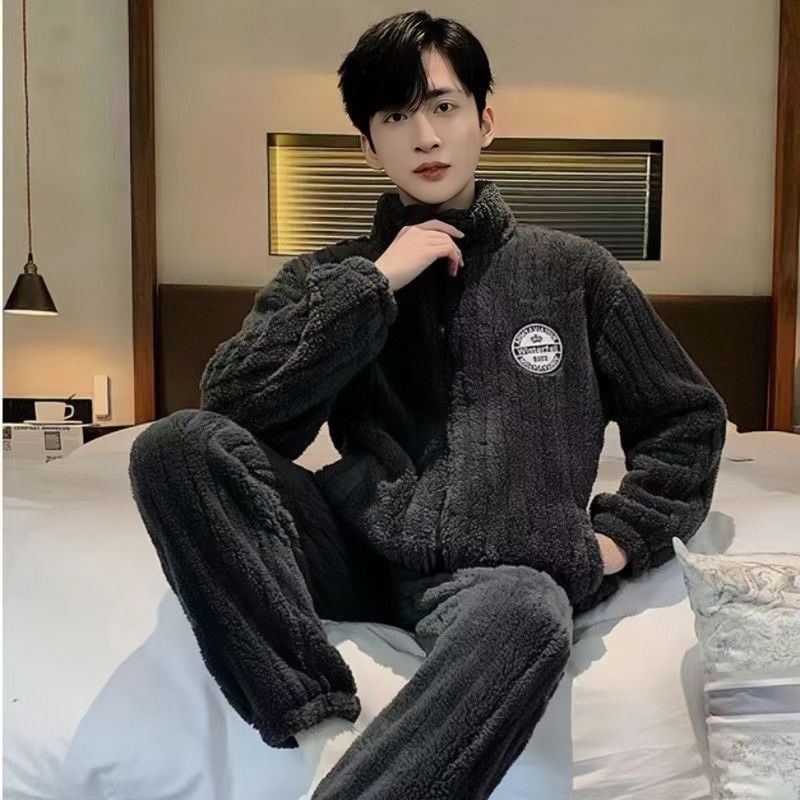 Herren Winterpyjama-Set aus Korallenfleece, dick gefüttert, warm, weich und gemütlich_voghion.com