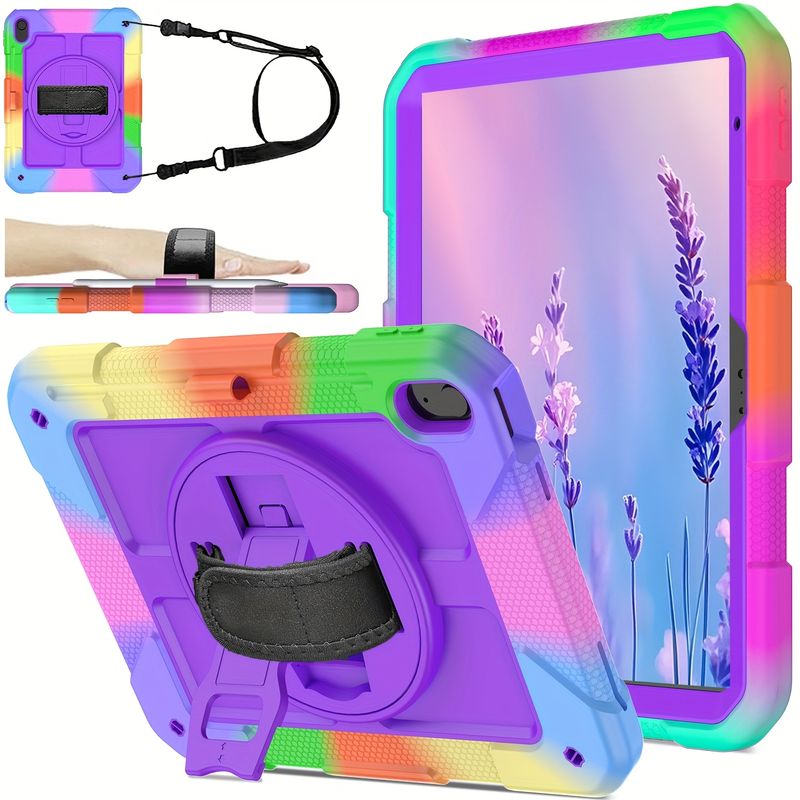 11-Inch Protective Case For Tablet, Shock-proof Jacket With 360-degree Rotating Bracket, Pen Slot And Portable Shoulder Back Design, Black._voghion.com