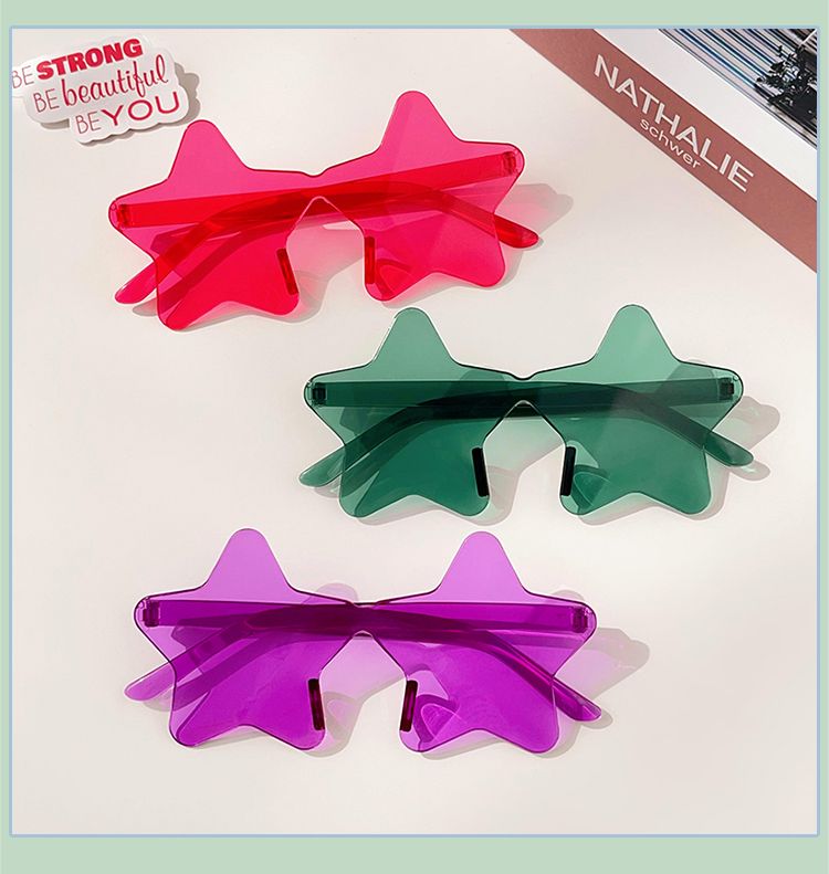 2024 Frauen Mädchen Mode personalisierte Farben fünfzackige sternförmige Sonnenbrille Erwachsene einfache Vintage randlose weibliche Sonne_voghion.com