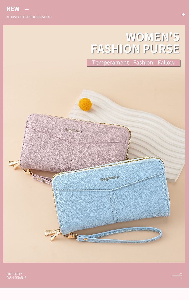 Women's Long Wallet, Clutch Bag, Double Zipper Change Bag, Lychee Pattern Women's Wallet._voghion.com