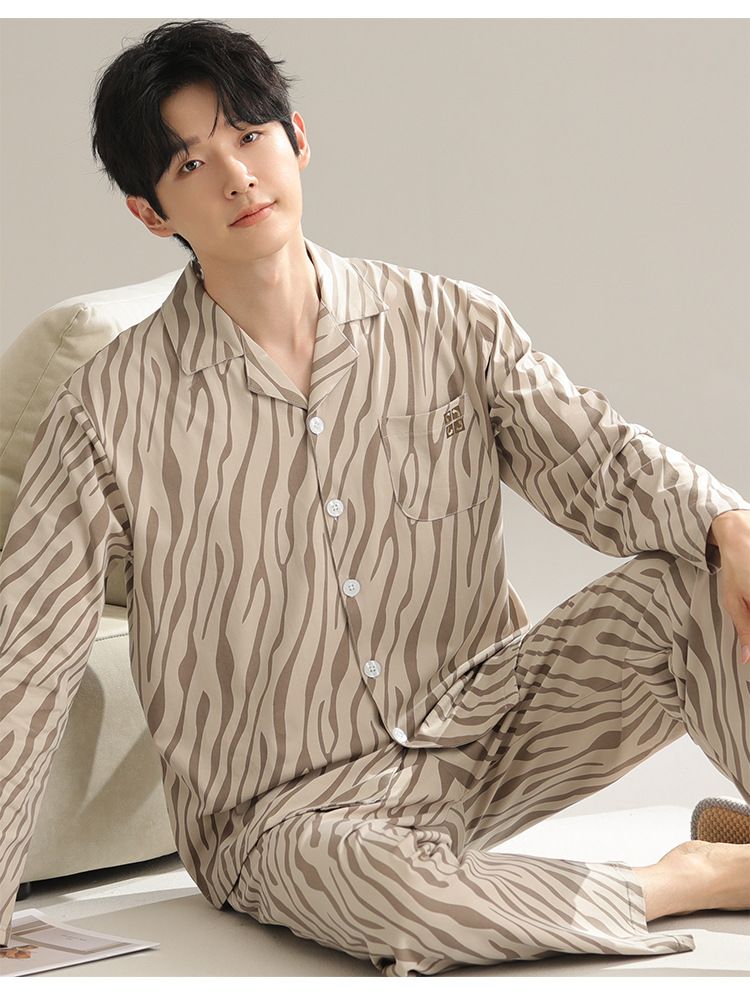 Men's sleepwear, pure cotton spring and autumn long sleeves, 2024 new style, high-end, plus size loose men's home suit_voghion.com