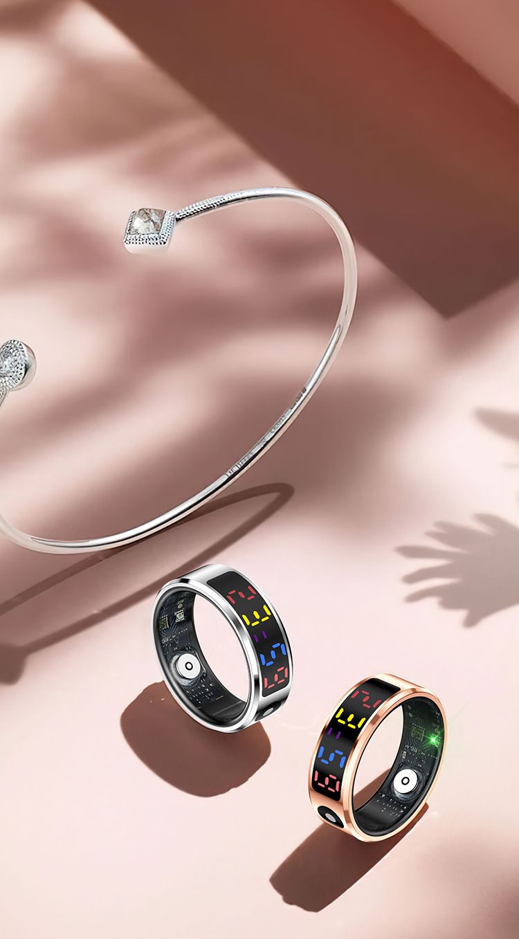 R12 Anello intelligente con schermo a colori per uomo e donna, anello fitness intelligente con tocco intelligente, frequenza cardiaca, ossigeno nel sangue, IP68 impermeabile_voghion.com