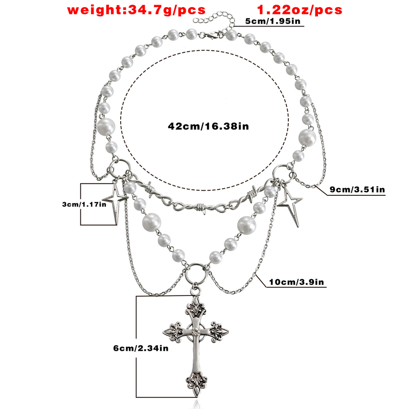 Kruis hanger parelketting gotische ster kwast choker hart kruisbeeld ketting zilveren kralen sieraden voor vrouwen en meisjes_voghion.com