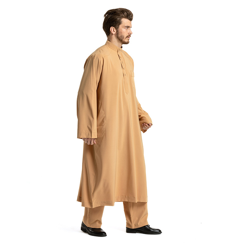 Herretøj nationalitet stående kravekåbe herre arabisk ensfarvet langærmet kåbesæt i to dele_voghion.com