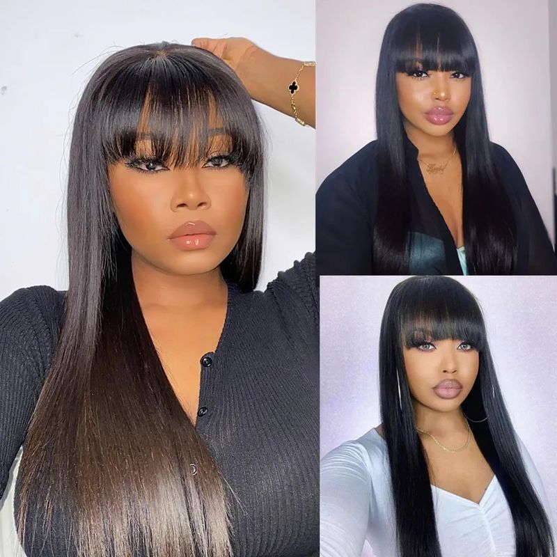 Hot Selling Bone Straight Fringe Bob 100% Mënschlech Perück fir Fraen Brasilianesch Hoer Voll Hine Made With Pony_voghion.com