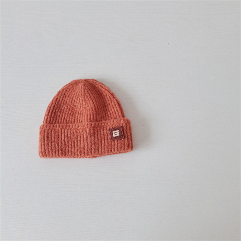 Børnehuer Strikket hue til børn efterår og vinter nyt uldgarn enkelt ensfarvet bogstav uldhue varm pullover hat_voghion.com