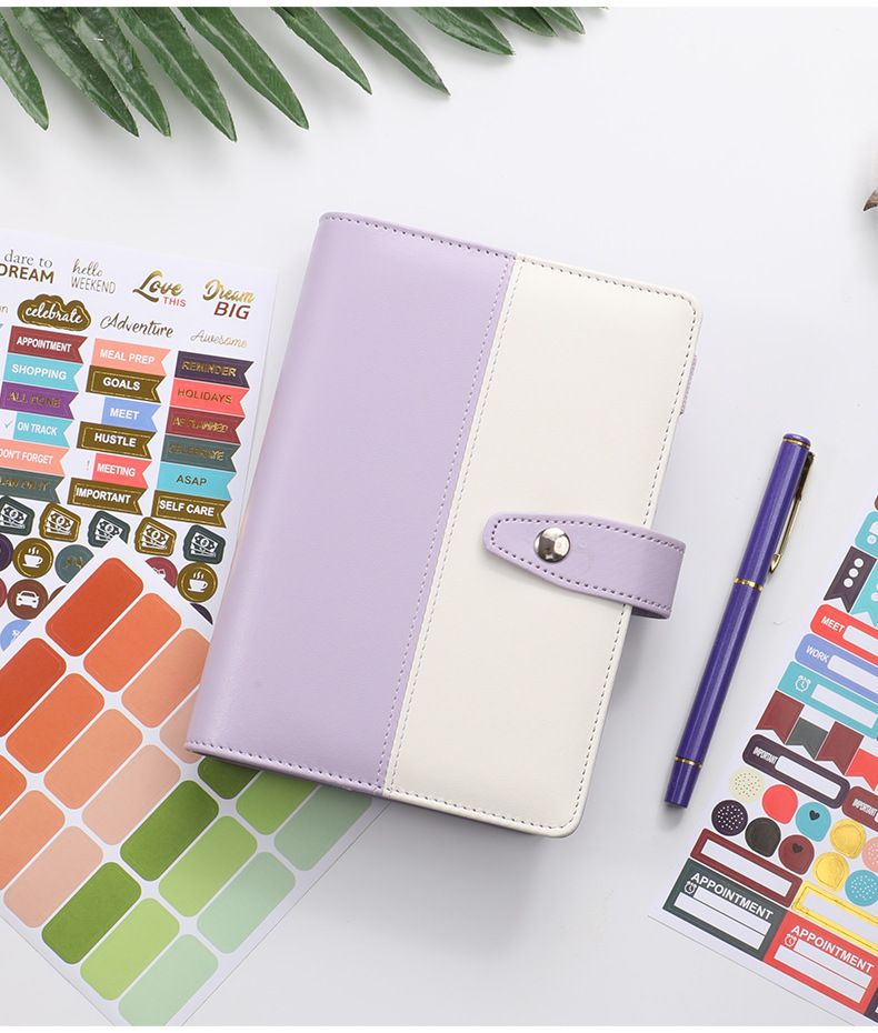 Pasta A6 de couro sintético premium com bolso com zíper - Caderno recarregável na cor Macaron para orçamento, registro em diário e anotações_voghion.com