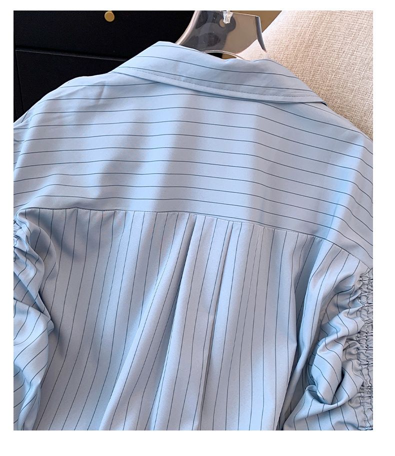 Women's Clothing Striped Drawstring Shirt Design Niche Lazy Style Loose Beautiful Long Sleeved Shirt_voghion.com