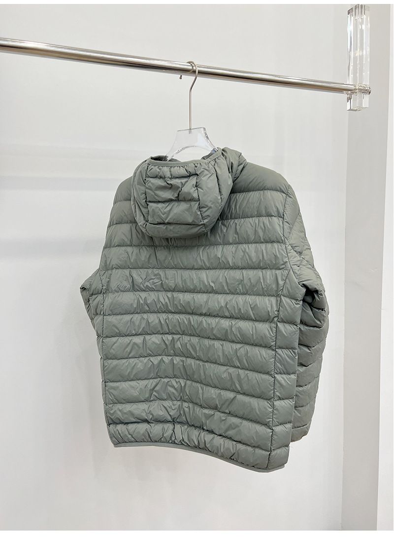 Chaqueta de plumón ligera y plegable para hombre: chaqueta acolchada con capucha y corte ajustado para desplazamientos urbanos (negro/gris/menta)_voghion.com