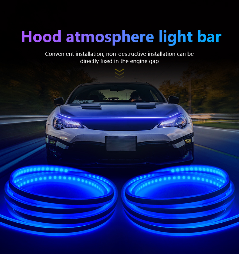 LED Auto Hood Atmosphär Liichtstreifen Waasserdicht Auto Exterieur Dekoratioun Beliichtung Dekorativ Scheinwerfer Ambient Luucht 12V Universal_voghion.com