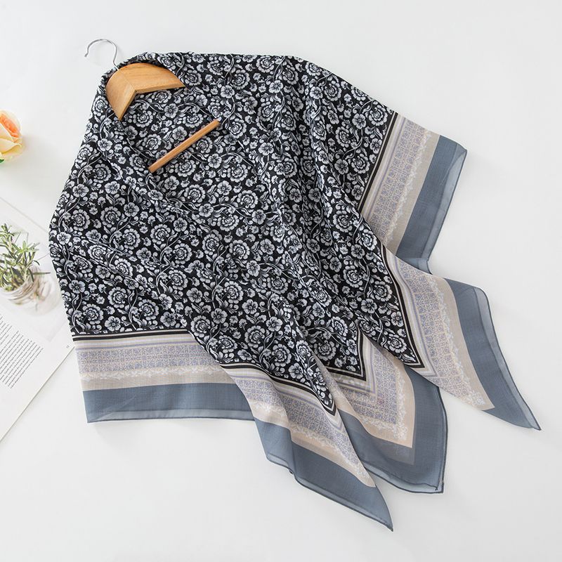 New Malaysian Indonesian Muslim Versatile Line Feeling Light Color Flower Printed Right Angle Curled Balinese Yarn Square Scarf_voghion.com