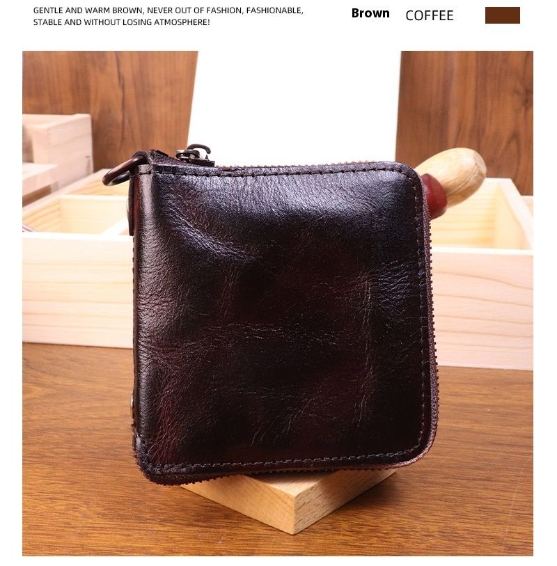 Head layer cowhide men's made old vegetable tanned leather, hand painted zipper wallet, card bag, wallet_voghion.com