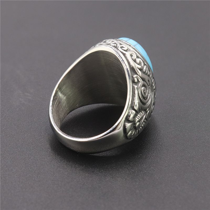 Retro Series Turquoise Pattern Titanium Steel Men's Ring Street Fashion Ring_voghion.com