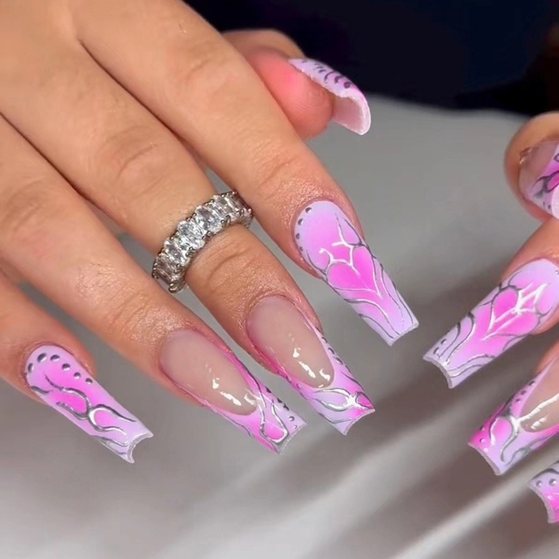 Balletto Lungo 24 Pezzi Unghie Finte Unghie Finte Lunghe Francesi Con Disegni Di Cuore Indossabile Bara Press On Nails Full Co_voghion.com