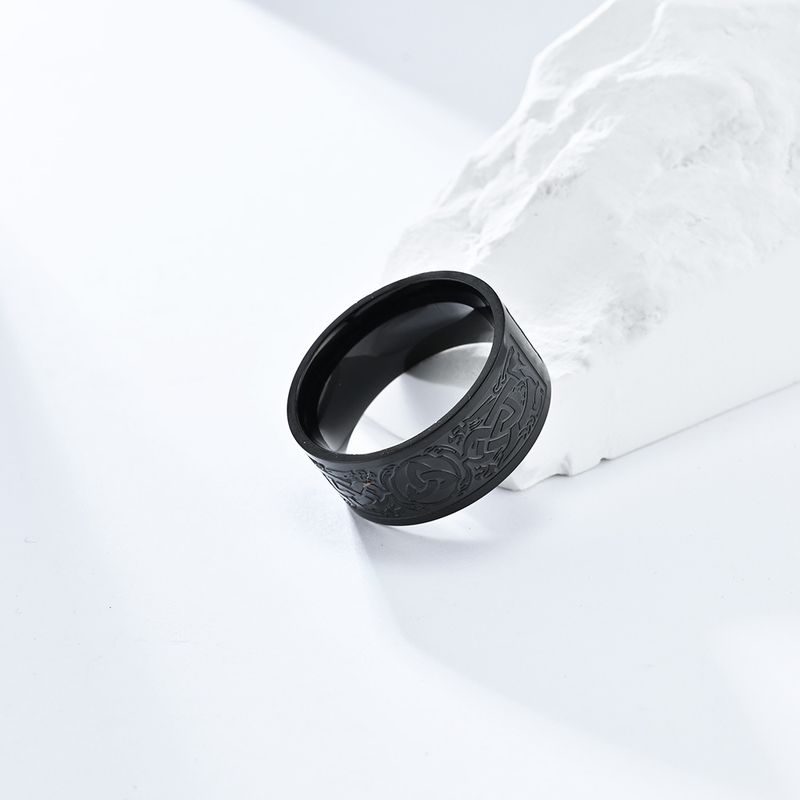 Anello in acciaio al titanio con nodo eterno del triangolo celtico in stile etnico nordico, personalità maschile, stile freddo, gioielli per la mano_voghion.com