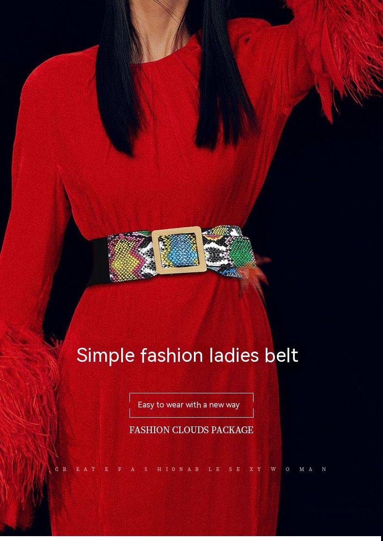 2024 Nuova cintura Popolare Elastico in vita Sigillo da donna Verde modello serpente Cintura in vita Ampliamento Decorazione Cintura in vita Espandibile Sigillo in vita_voghion.com