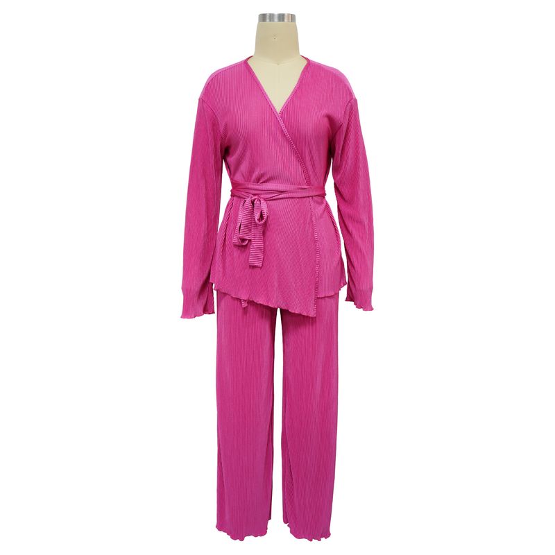 Damenbekleidung V-Ausschnitt Langarm Strickjacke Herbst und Winter Lässiges Zweiteiliges Set_voghion.com