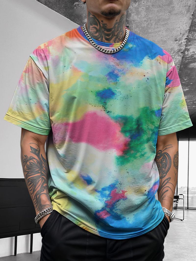 Camicia estiva da uomo con stampa tie-dye, graffiti, hip-hop, ad asciugatura rapida, traspirante, versatile, comoda e comoda, a maniche corte_voghion.com