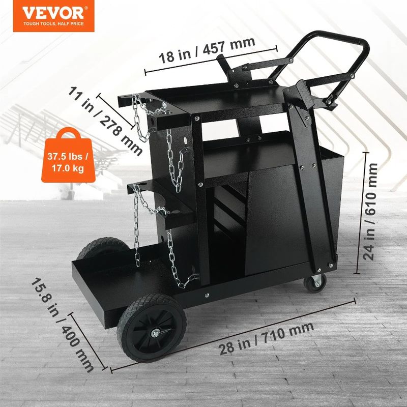 Cart Welding Heavy Cart, 360° Capacity, 2-Tier Swivel LBS With Weight Storage 265 Drawers Safety Chains, Wheels, Tank Welder 4_voghion.com