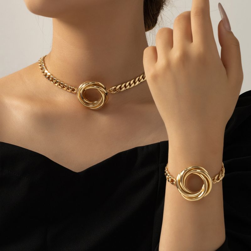 Stile semplice, moda, tendenza dolce, collana, braccialetto, femminilità, set di gioielli geometrici Fried Dough Twists_voghion.com