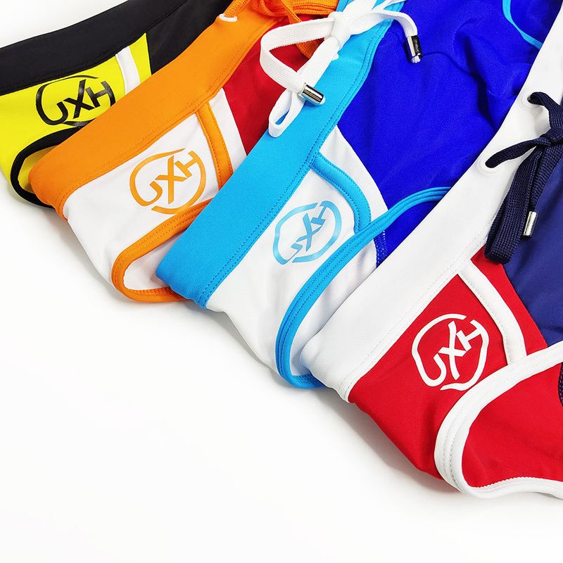 UXH Summer Sexy Block Men's Swim Trunks Fashion Contrast Color Swimsuit Bikini Beach Triangle Shorts Men_voghion.com
