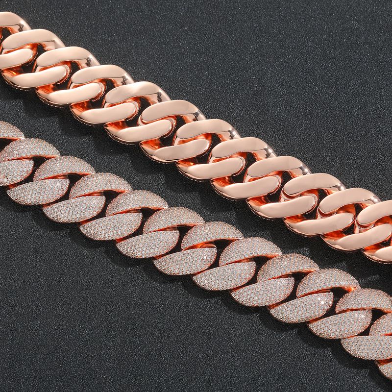 Bracciale unisex Hip Hop in oro rosa da 22 mm con catena cubana a bolle, alla moda, da uomo, con gioielli Hip Hop._voghion.com