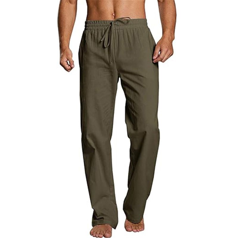 Abbigliamento da uomo Pantaloni da spiaggia estivi traspiranti con coulisse elastica in cotone e lino per il commercio estero da uomo_voghion.com