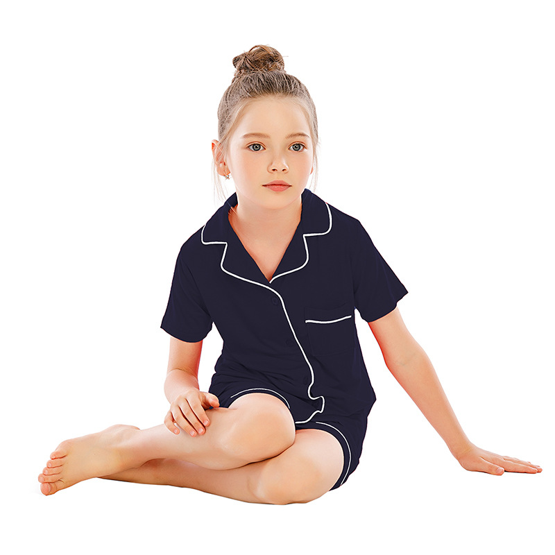 Women's clothing pajamas for boys and girls short-sleeved shorts suits comfortable cardigan modal lapel new home clothes_voghion.com
