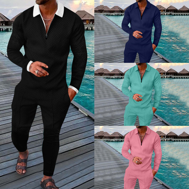 Camisa polo de manga larga y pantalones de chándal para hombre, traje de primavera y otoño de 2023, sudadera con cuello en V, ropa de calle vintage, conjuntos de chándal_voghion.com