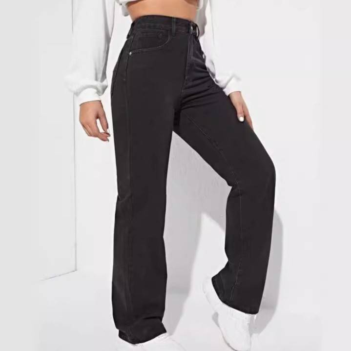 Women's Clothing Black Jeans For Women New Hot Selling Casual Street Straight Trousers High Waist Washed Jeans_voghion.com