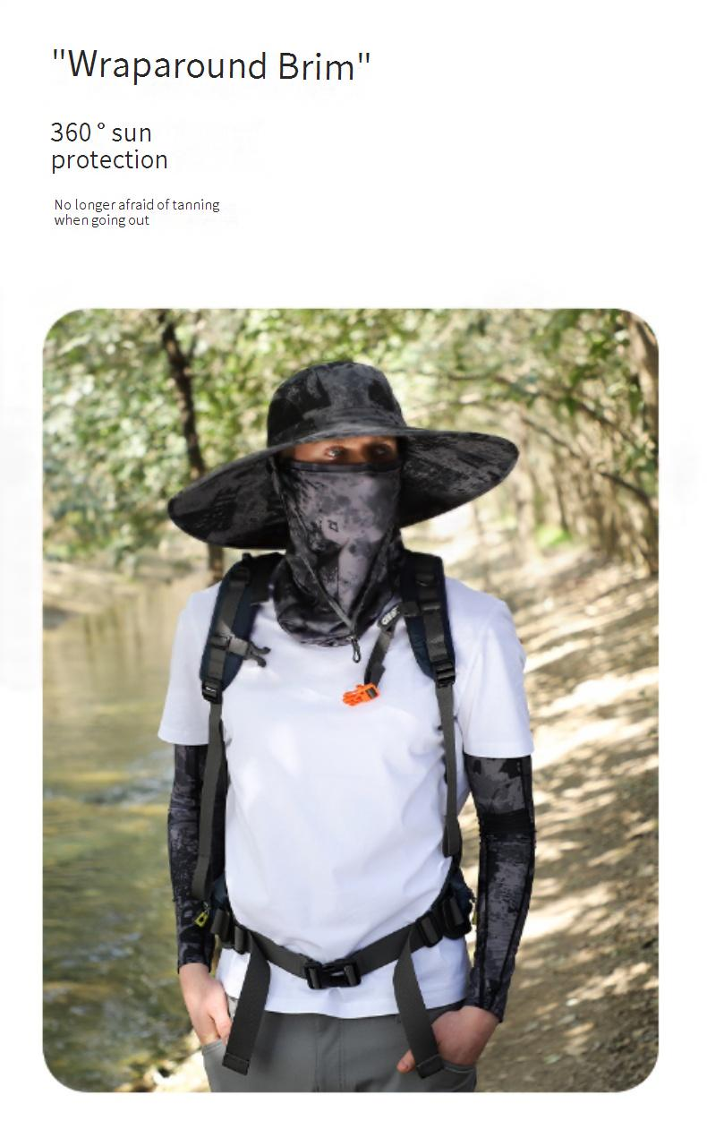 Chapéu de sol masculino para atividades ao ar livre com proteção UV - boné para pesca e ciclismo, respirável e ajustável, inclui máscara facial refrescante e proteção para o pescoço_voghion.com