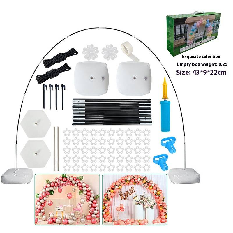 Kit arco di palloncini – Forme a cuore e a cerchio con base ad acqua, aste in fibra di vetro e picchetti da terra (diversi stili: base esagonale/rotonda, cornice nera/bianca)_voghion.com