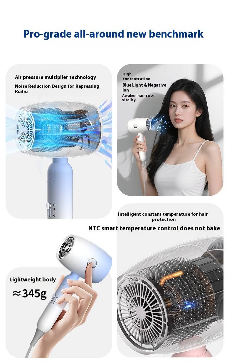 Asciugacapelli pieghevole - Motore ad alta velocità da 800 W, 3 impostazioni di caldo/freddo, compatto e leggero per dormitori/viaggi (bianco/rosa/blu)_voghion.com