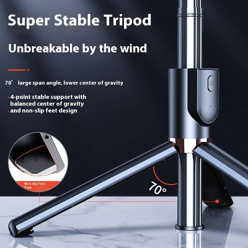 R1-L Ausziehbares Selfie-Stick-Stativ mit Bluetooth-Fernbedienung und LED-Licht, tragbare Telefonhalterung für Reisen, Vlogging, Live-Streaming_voghion.com
