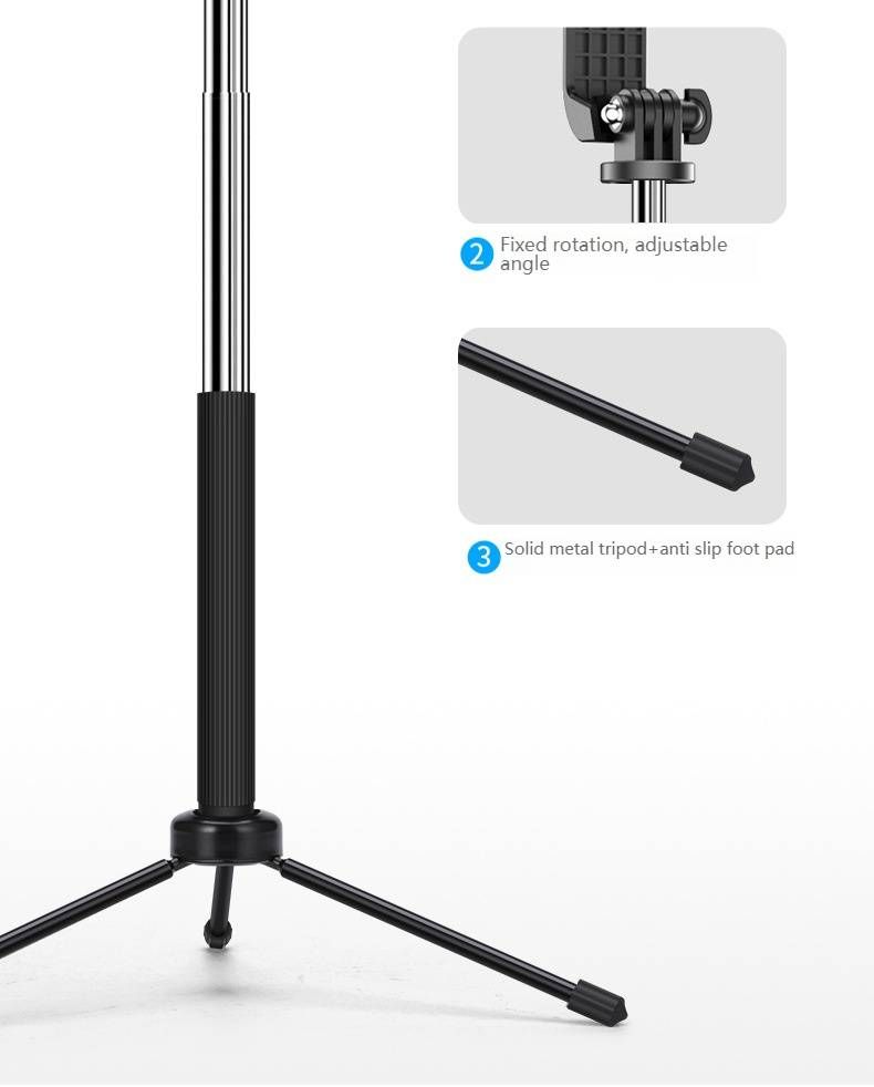 Multifunktions-Telefonstativständer – ausziehbarer 1,6 m langer Bluetooth-Selfie-Stick mit Ringlicht und Fernbedienung für Live-Streaming/Filme_voghion.com
