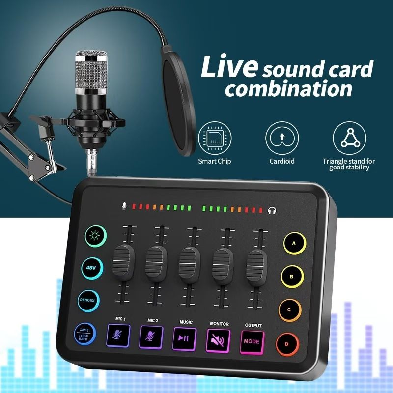 New BM800 Condenser Microphone F9 Sound Card Cross-Border Streamer Computer Recording Stand Complete Streaming Kit_voghion.com