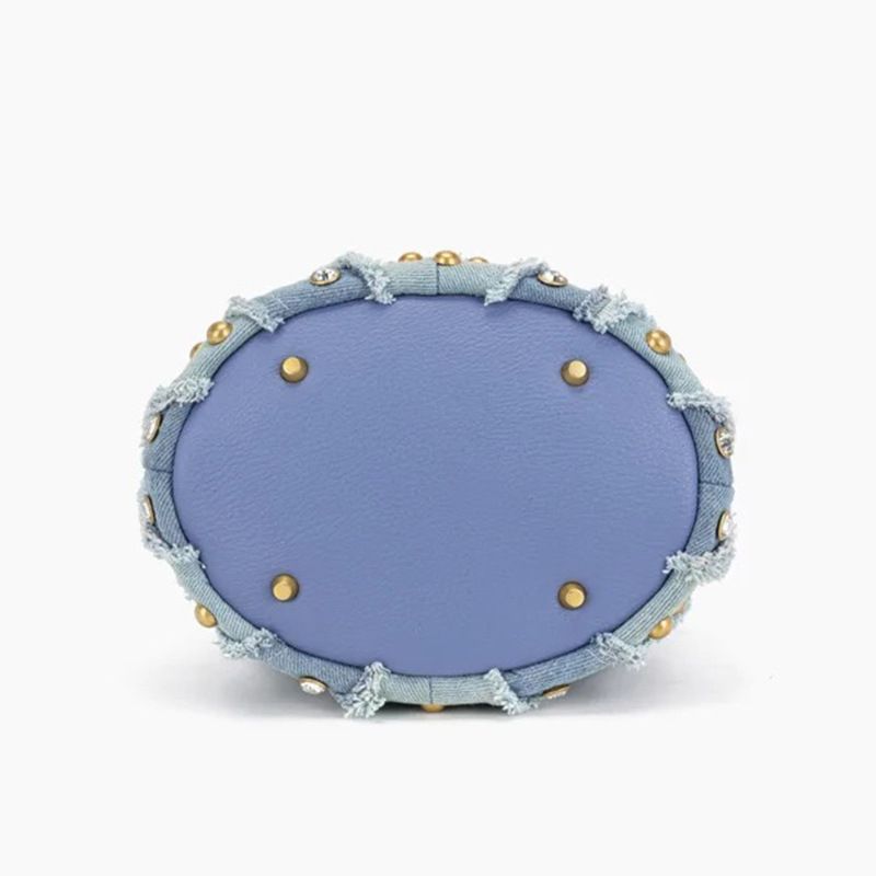 Vintage Denim Bucket mit Nieten und Strasssteinen, Schulter-Unterarmtasche, Crossbody Bag für Frauen 2025_voghion.com