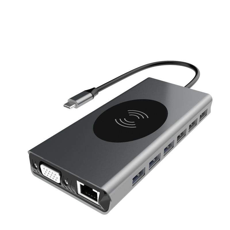 Station d'accueil 15 en 1 Type C HUB Station d'accueil HUB USB Type C vers HDMI Adaptateur de chargement sans fil USB 3.0 Accessoires pour ordinateur portable_voghion.com
