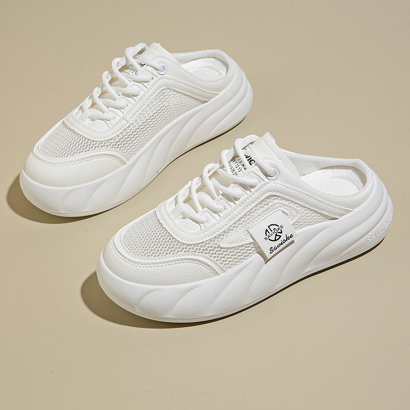 Little White Shoes Children Korean Women's Thick-soled Casual Mesh Breathable Half-drag Board Shoes Tide_voghion.com