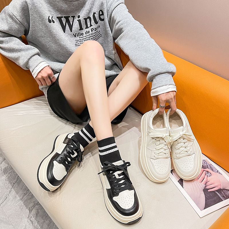 Black Panda Bambini 2023 Nuovo Sport E Tempo Libero Bicolore Suola Spessa Alzata Vera Pelle Papà Scarpe Bianche_voghion.com