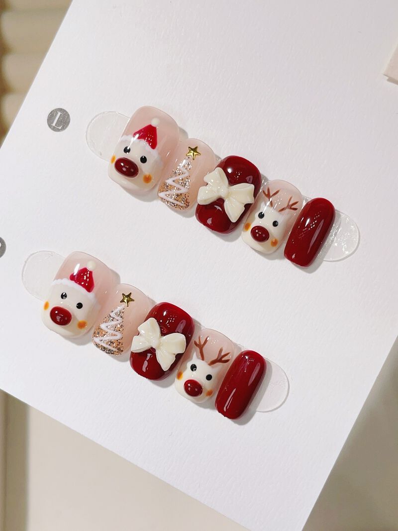 Patch Wear Maniküre Wear Nagel Nagelstreifen Stil Neujahr Reine handgemachte Rüstung Cartoon Weihnachtsbaum Weihnachtsmann Rentier Nägel Abnehmbar_voghion.com