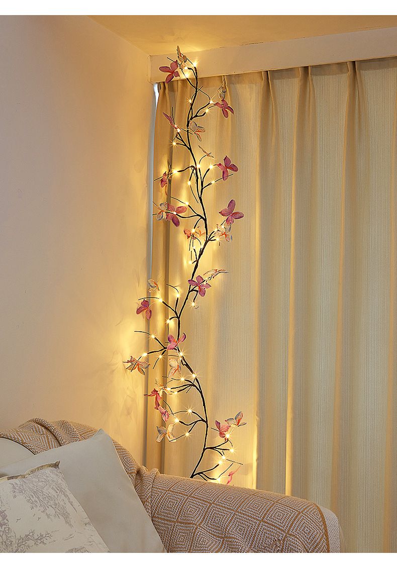 Lampada da parete per interni a LED con foglie di farfalla in rattan, forma pieghevole, atmosfera romantica_voghion.com