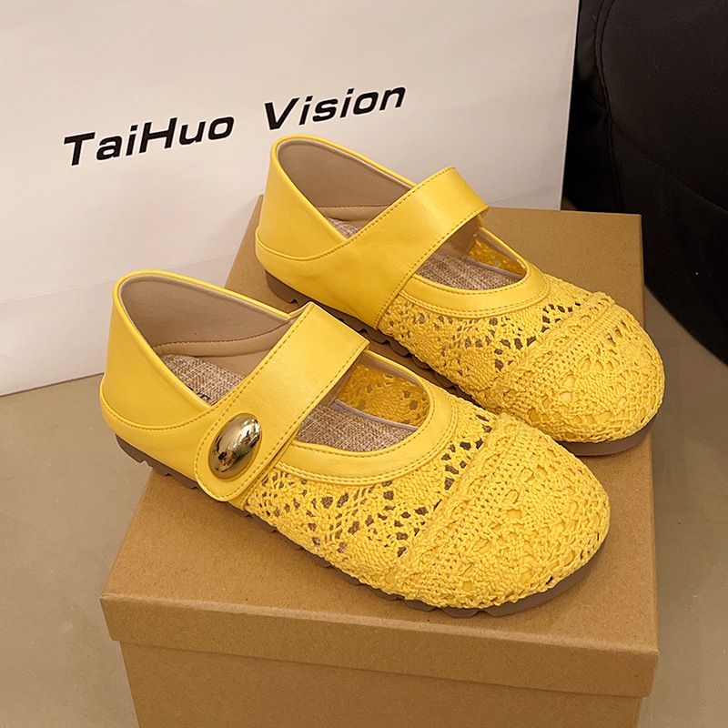 Thick-soled Inner Height-increasing Single Shoes Women's Woven One-pedal Velcro Mary Jane Shoes With Skirts Casual Shoes_voghion.com