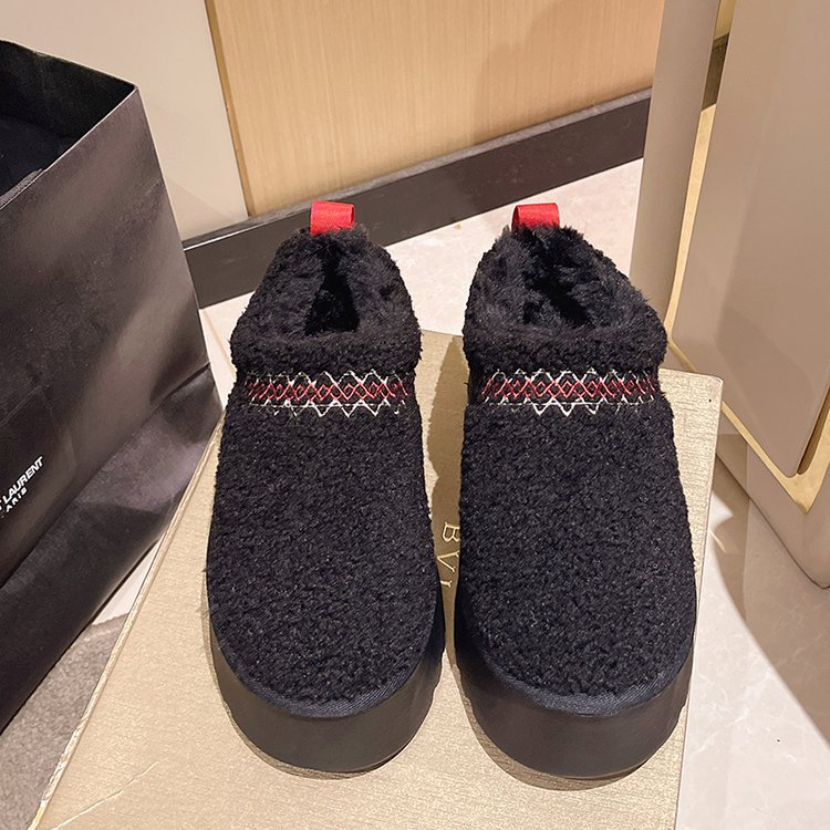 2025 Winter Fleece-gevoerde warme comfortabele dikke zool sneeuwkatoenen ronde neus instappers voor dames antislip_voghion.com