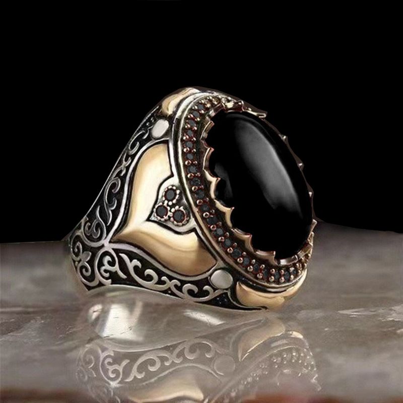 Anelli con sigillo turco arabo mediorientale fatti a mano alla moda per uomo, anello antico in argento color granato rosso, anello da sposa_voghion.com